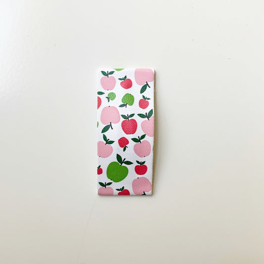 Apple print faux leather hair clip. Snap clip. Girls back to school clip. Fruit clip.